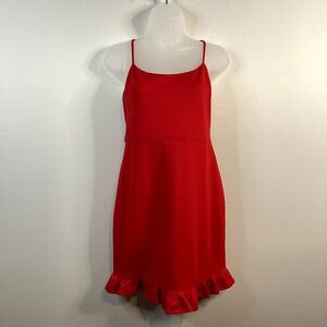 Lulus Red Ruffled Bodycon Mini Dress | Stretchy | Adjustable Straps | Size Large